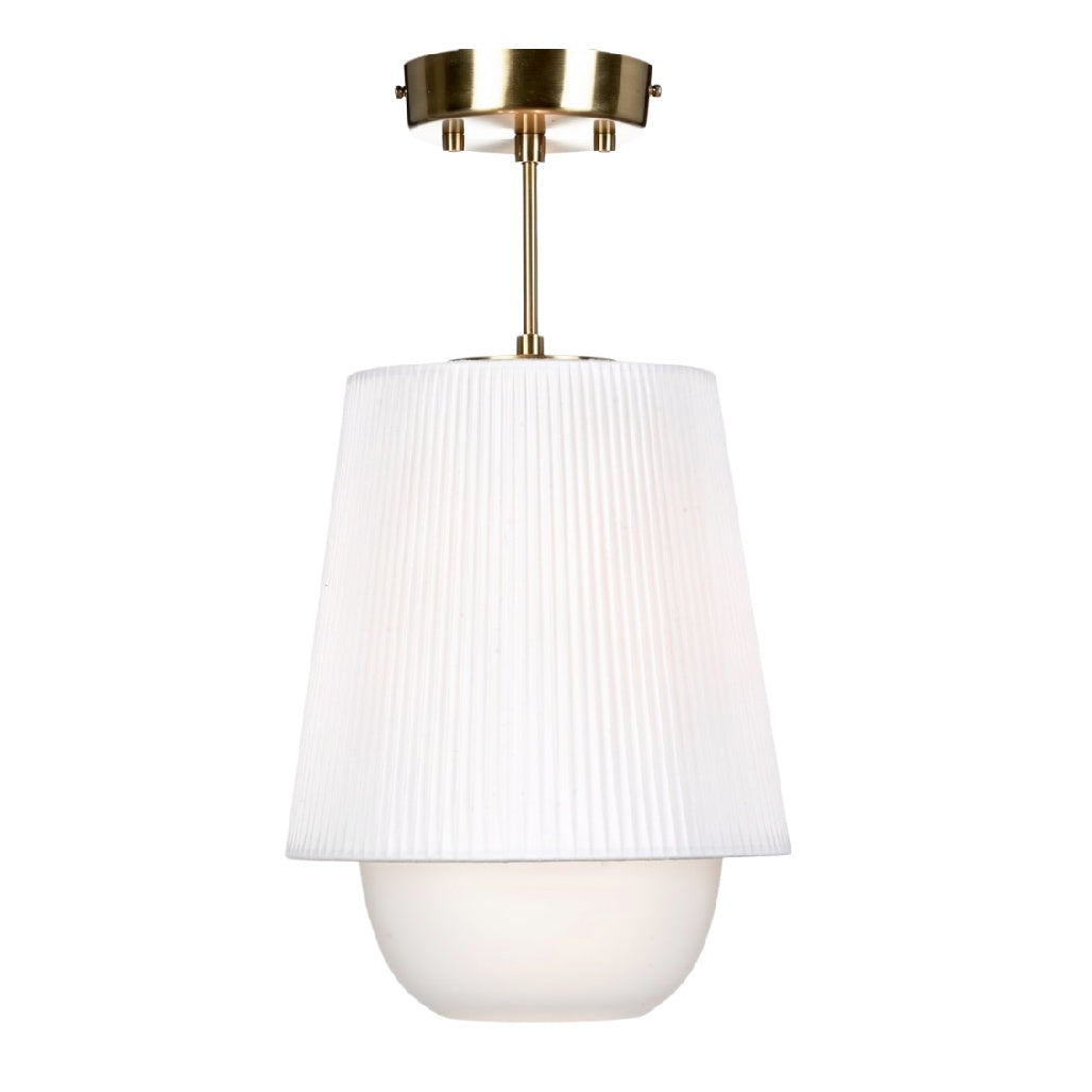 **Lampa sufitowa z białym kloszem i złotym wykończeniem**