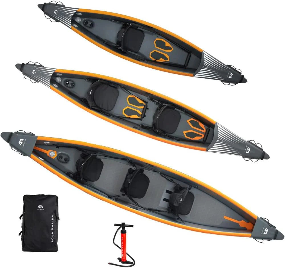 Aquamarina Unisex – Kajak Dla Dorosłych 1 Posto Tomahawk Air-375 Kajak, Czarny/Pomarańczowy, Uniwersalny(Pojedynczy)